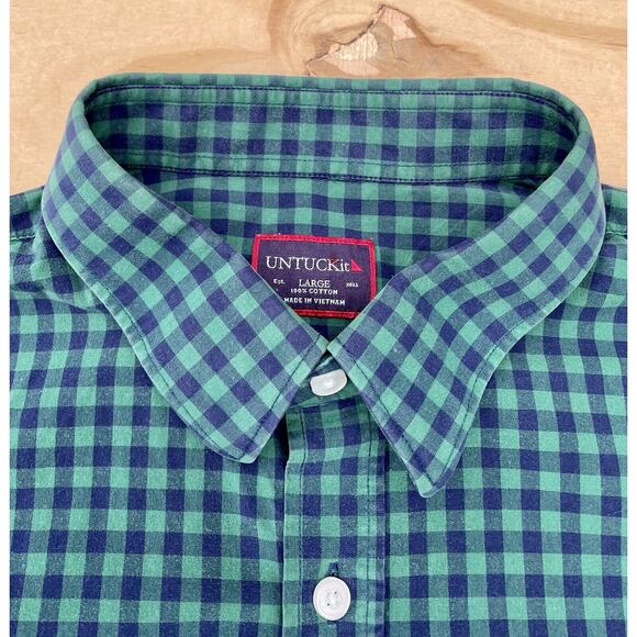UNTUCKIT Short Sleeve Button Up Shirt Pen-Strip Cotton Men’s Green SIZE LARGE - Picture 5 of 9